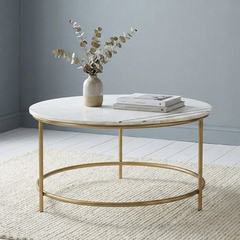Buxton White Marble and Gold Round Coffee Table