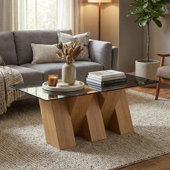 Newton Smoked Glass and Oak Coffee Table