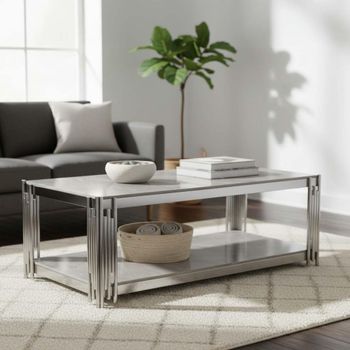 Belini Grey Sintered Stone and Chrome Coffee Table