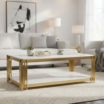 Belini White Sintered Stone and Gold Coffee Table