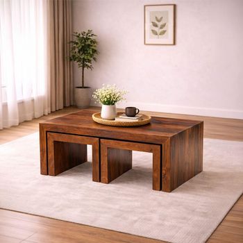 Cube Sheesham Nest of 3 Coffee Tables