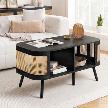 Noah Black and Rattan 110cm Coffee Table
