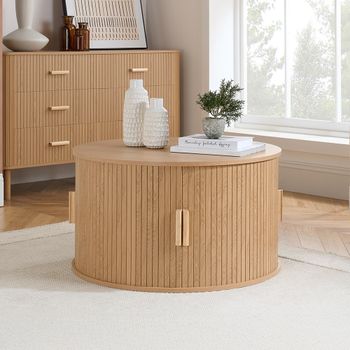 Axel Oak Fluted 2 Door Round Coffee Table