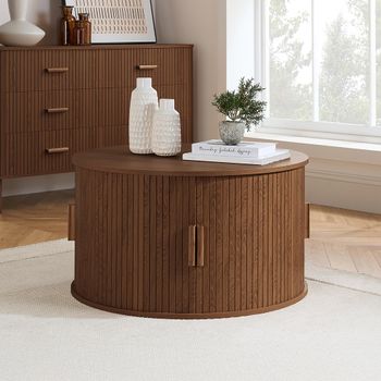 Axel Walnut Fluted 2 Door Round Coffee Table