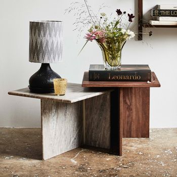 Odta Low Wood and Marble Coffee Table
