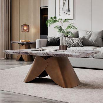 Enterprise Grey Marble Brass Base Coffee Table