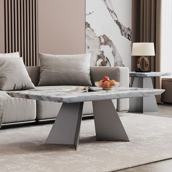 Taurus Beige Marble Dark Grey Base Coffee Table
