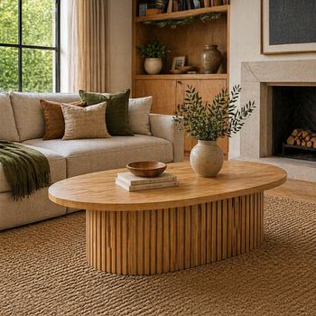 Timo Lacquered Ash Oval Coffee Table with Slatted Base - Sizes Available