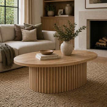 Timo Oiled Oak Oval Coffee Table with Slatted Base - Sizes Available