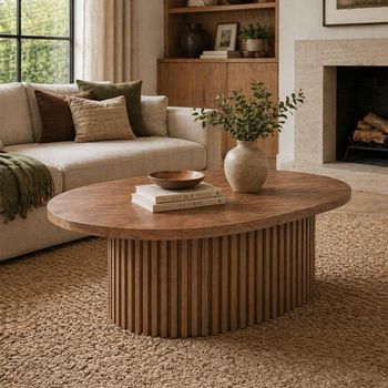 Timo Oiled Walnut Oval Coffee Table with Slatted Base - Sizes Available