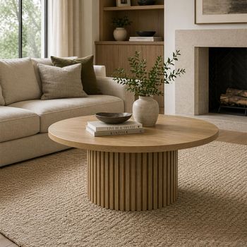 Timo Lacquered Ash Round Coffee Table with Slatted Base - Sizes Available