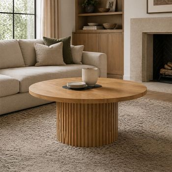Timo Lacquered Oak Round Coffee Table with Slatted Base - Sizes Available