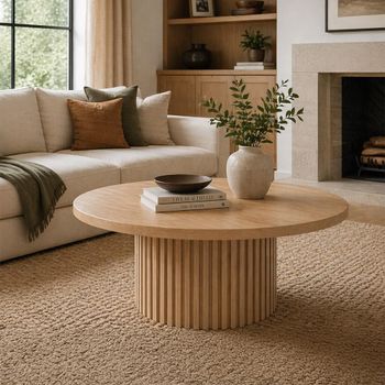 Timo Oiled Oak Round Coffee Table with Slatted Base - Sizes Available