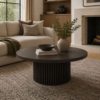 Timo Oiled Walnut Round Coffee Table with Slatted Base - Sizes Available