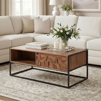 Axis Acacia Wood Geometric 2 Drawer Coffee Table
