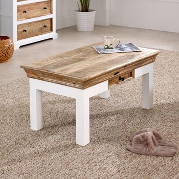 Alfie White Mango Wood Storage 1 Drawer Coffee Table