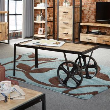 Cosmo Cart Style Industrial Style Wooden and Metal Coffee Table
