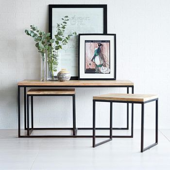 Set of 3 Cosmo Coffee Tables Industrial Style Wooden and Metal
