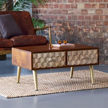 Edison Geometric Mango Wood 2 Drawer Coffee Table