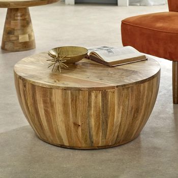 Surrey Drum Base Solid Mango Wood Round Coffee Table