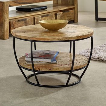 Surrey Solid Mango Wood Round Coffee Table with Shelf