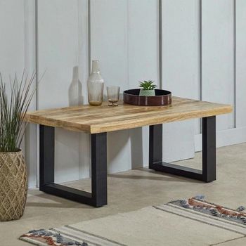 Surrey Solid Mango Wood Coffee Table with Black U Legs