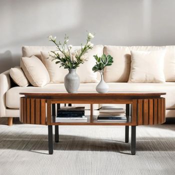 Slatted Mango Wood Oval Coffee Table