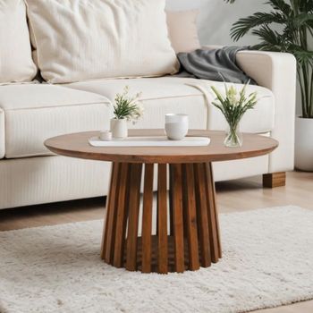 Slatted Mango Wood Round Coffee Table