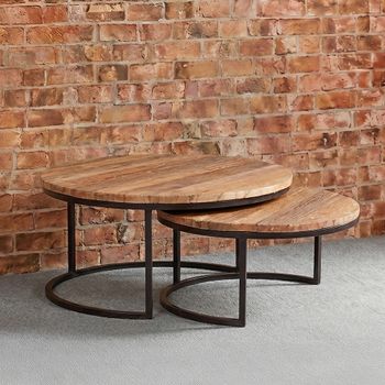Reclaimed Wood 2 Tier Round Set of 2 Coffee Tables