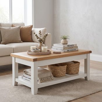 Melbourne White and Wood 110cm Coffee Table