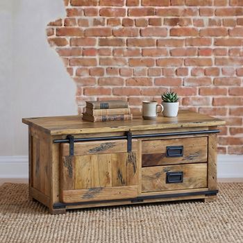 Jupiter Ironworks Industrial Style Wooden 2 Drawer 110cm Coffee Table