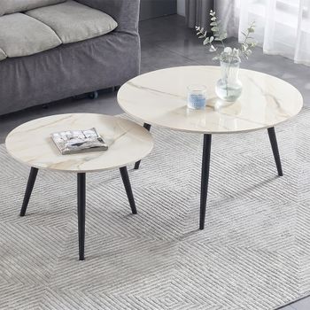 Set of 2 Luna Coffee Tables Round Kass Marble Effect