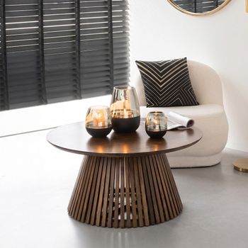 Vincent Slatted Brown Mango Wood Round Coffee Table
