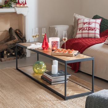 Zigzag Narrow Natural and Black Wood and Metal Coffee Table