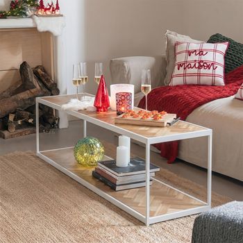 Zigzag Narrow Natural and White Wood and Metal Coffee Table