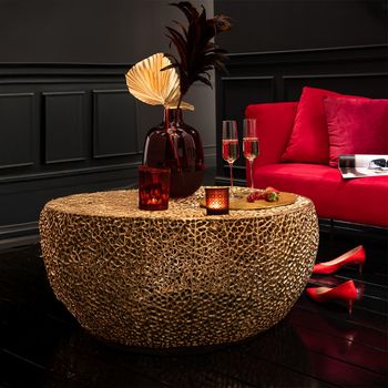 Coral Pattern Low Gold Fretwork Aluminium Round Coffee Table