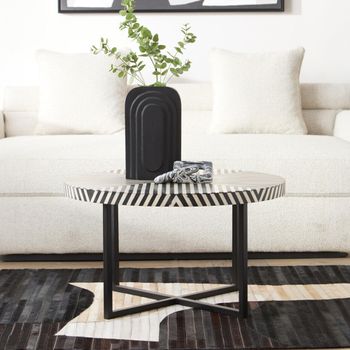 Boho Round with Cross Base Black Bone Inlay Coffee Table