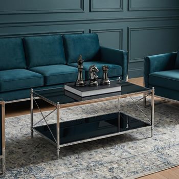 Hoffmann Black Glass with Silver Metal Coffee Table