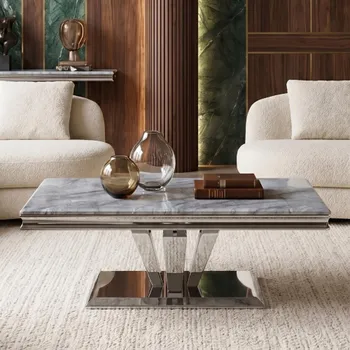 Clearance - Dolce Grey Marble and Chrome Rectangle Coffee Table