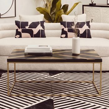 Aris Black Acacia Wood with Gold Base Coffee Table