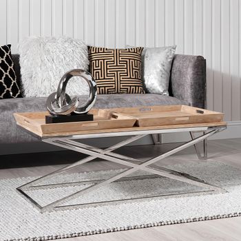 Holland Oak and Silver Metal Coffee Table