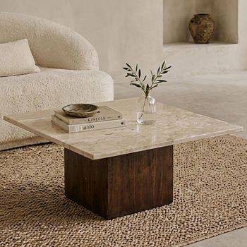 Brix Bottecino Chestnut Ceramic and Mango Wood Square Coffee Table