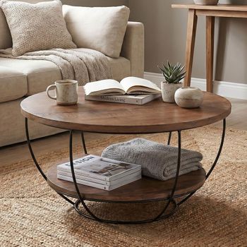 Brix Evan Natural Mango Wood and Metal Large Round Coffee Table