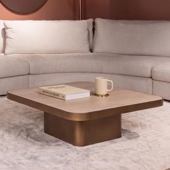 Claridge Beige Ceramic Top and Brushed Gold Medium Square Coffee Table