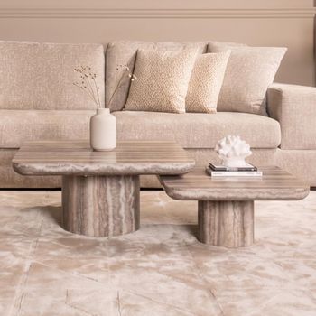 Set of 2 Dulce Grey Marble Square Coffee Table