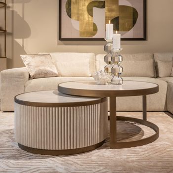 Tivoli Fluted White Ceramic 2 Tier Round Coffee Table