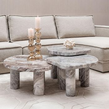 Set of 3 Camino Abstract Blush Beige Marble Coffee Table
