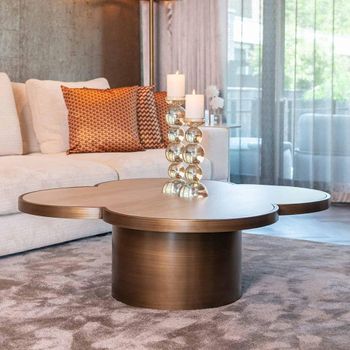 Clover Abstract Beige Ceramic and Metal Coffee Table
