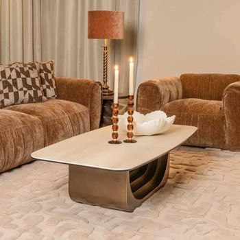 Maxfield Beige Ceramic and Metal Curved Coffee Table