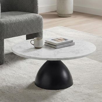 Hazel Column Base White and Black Marble Effect and Metal Round Coffee Table